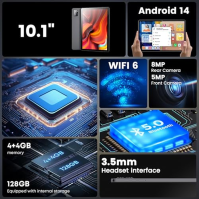 Azeyou Android 14 Tablet 10 Zoll, 8GB RAM+128GB ROM(1TB TF), Octa-core Tablet WiFi, WiFi 6+5G WiFi Tablet PC, FHD+Display, 6000m